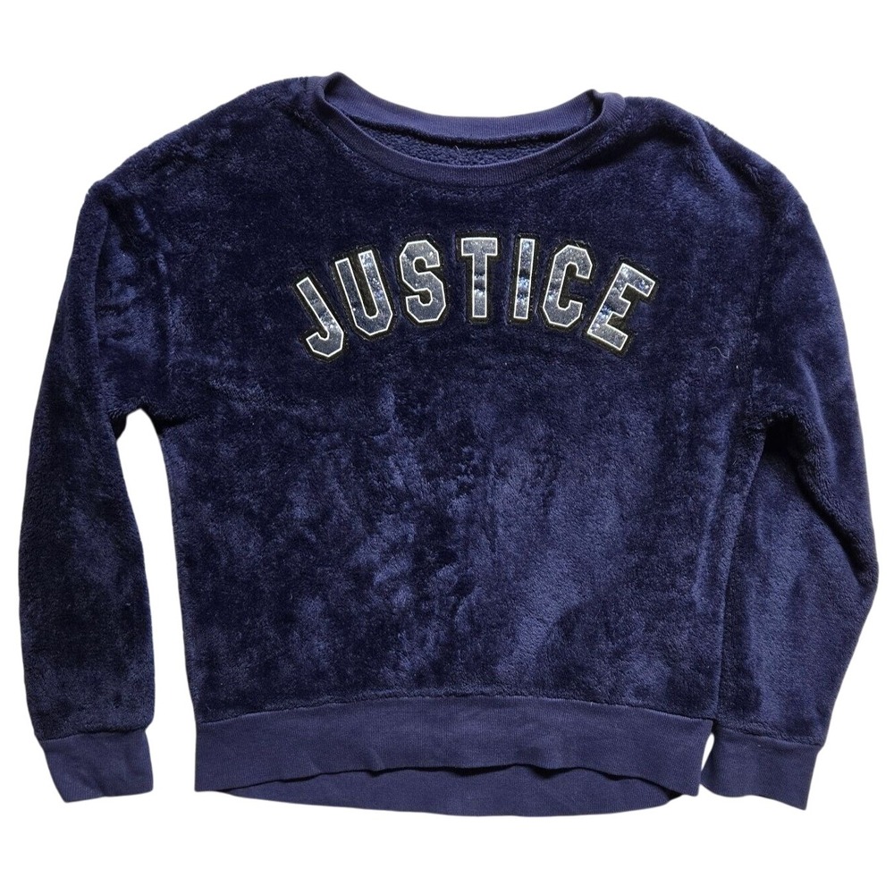 Justice Plush Pullover Sweatshirt‎ Fuzzy Soft Cozy Comfy Blue Girls 10/12 Plus